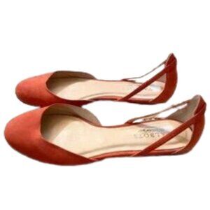Talbots d'orsay Ballet Flats Orange Suede Rounded Toe Leather Soles Fun Color, 8
